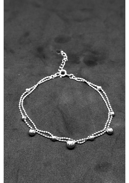 Çift Zincirli Nokta Figürlü Gümüş Bileklik