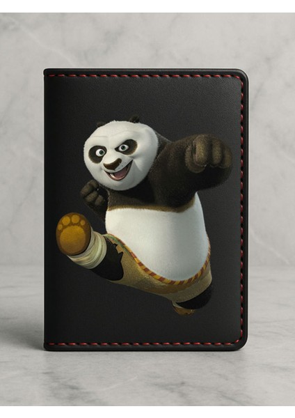 Ruhsat Koruyucu Baskılı Kart Bölmeli Siyah Vinlex Deri Ruhsat Kabı Kılıfı Kungfupandaaa