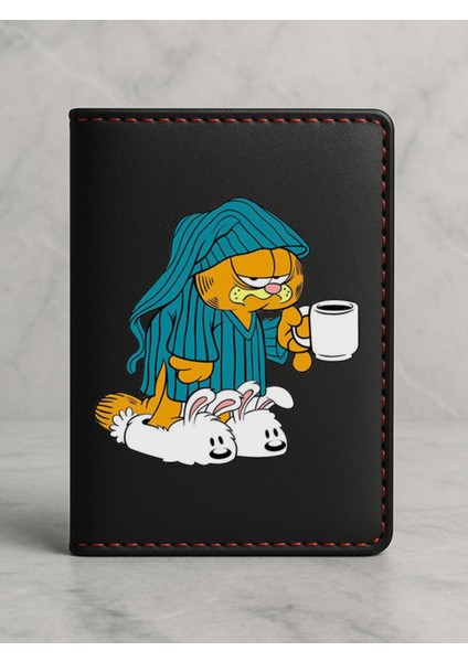 Ruhsat Koruyucu Baskılı Kart Bölmeli Siyah Vinlex Deri Ruhsat Kabı Kılıfı Garfielddesen