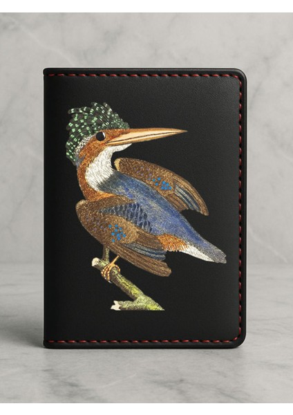 Ruhsat Koruyucu Baskılı Kart Bölmeli Siyah Vinlex Deri Ruhsat Kabı Kılıfı Çizim Kuş