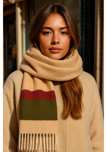 Kadın Yumuşak Dokulu Renk Bloklu Atkı