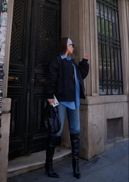 Cepli Bomber Ceket Mont - Siyah fırsatları