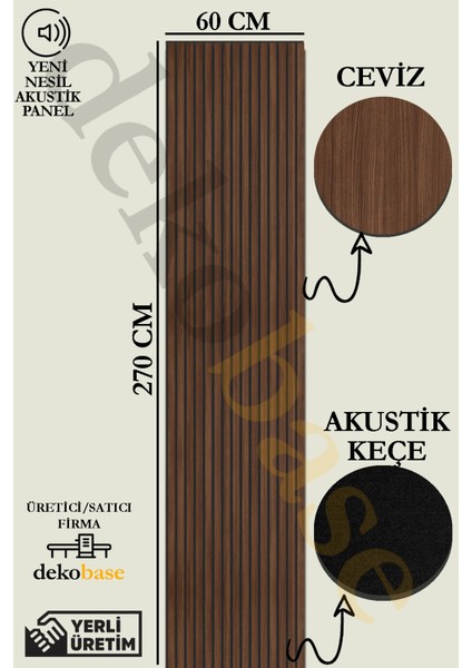 60x270 cm Ceviz Renk Akustik Ahşap Duvar Paneli