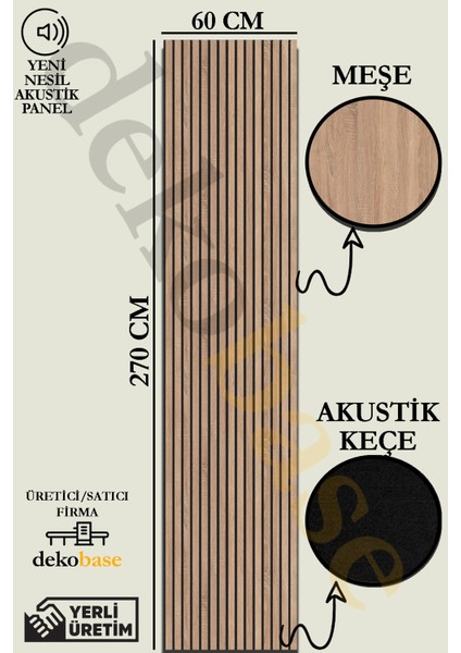 60x270 cm Meşe Renk Akustik Ahşap Duvar Paneli