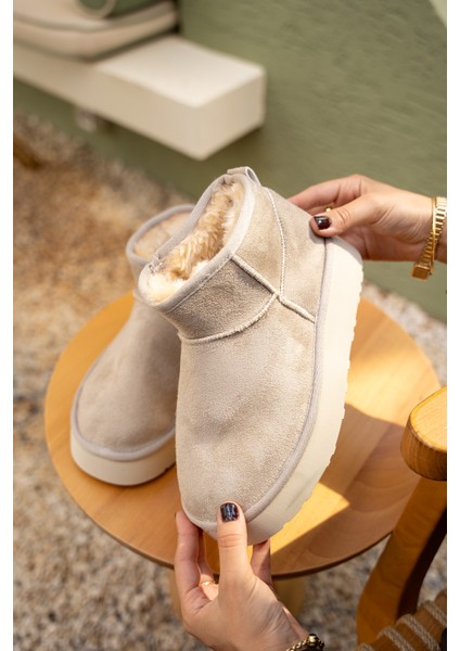 Caty Bej Süet Kalın Tabanlı Kürklü Bot modelleri