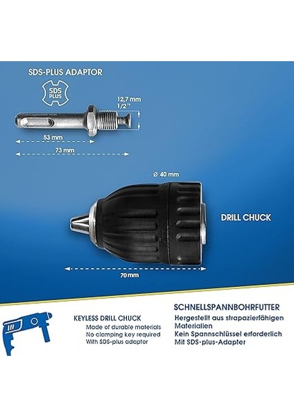Hızlı Hareket Matkap Aynası 1,5 – 13 mm 1/2 – 20 Unf Adaptörü ile Sds-Plus, Mandren Sds Adaptörü ve Dişli fiyatları