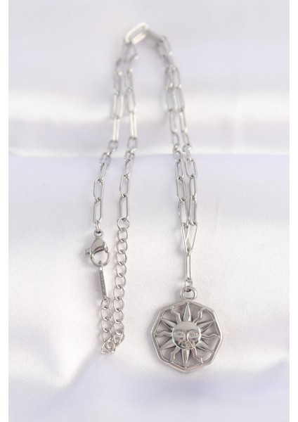 316L Çelik Zincir Gümüş Renk Güneş Kolye fiyatları