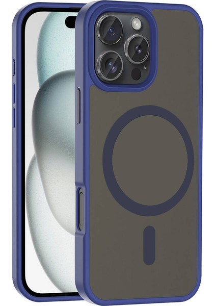 iPhone 16 Pro Max Kılıf Magsafe Şarj Özellikli Mat Arka Yüzey Mrsa Sio Kapak-Lacivert