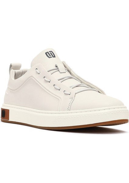 Erkek Beyaz Bağcıklı Deri Sneaker 25WFD693418