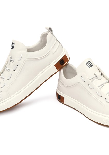 Erkek Beyaz Bağcıklı Deri Sneaker 25WFD693418