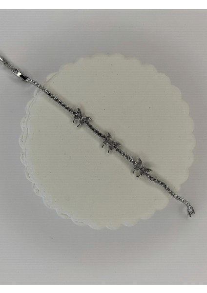 Taşlı Üç Kelebekli Silver Su Yolu Bileklik fiyatları