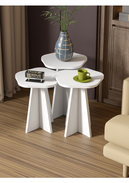 Zigon Sehpa Dekoratif 3’lü Çok Amaçlı Yan Sehpa Çiçek Formlu Beyaz fiyatları