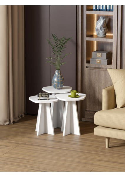 Zigon Sehpa Dekoratif 3’lü Çok Amaçlı Yan Sehpa Çiçek Formlu Beyaz indirimleri