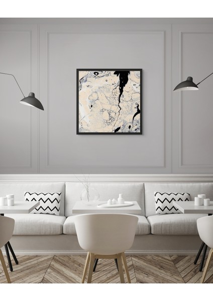 Orijinal Dizayn Modern Siyah Çerçeveli Cam Baskı Tablo 50X50CM: Soyut Siyah & Bej modelleri