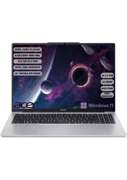 Aspire Lite I5-1334U 8 GB 512 GB SSD 16" ( 1920 x 1200) IPS Windows 11 Home NX.J23EY.001