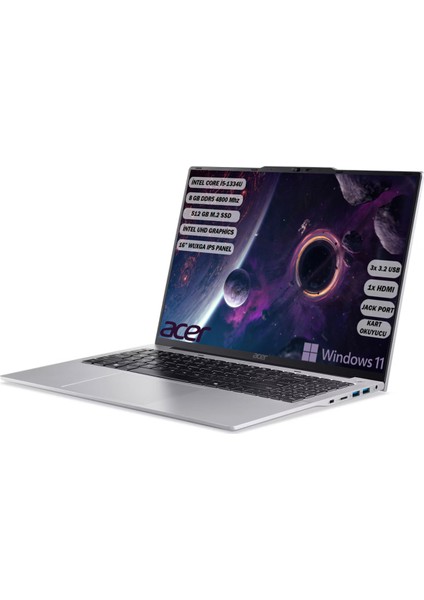 Aspire Lite I5-1334U 8 GB 512 GB SSD 16" ( 1920 x 1200) IPS Windows 11 Home NX.J23EY.001 modelleri