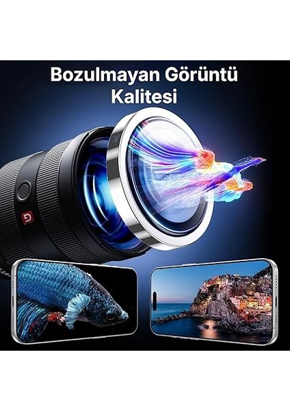 iPhone 16 ve 16 Plus ile Uyumlu Alüminyum Alaşım Çerçeveli ve 9h Sertliğinde Temperli Camlı Lens Koruyucu (Gümüş, Sapphire Glass) indirimleri