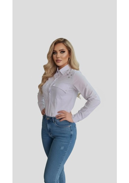 Kadın Bağcıklı Omuz Detaylı Gömlek – Lace-Up Bluz | Beyaz, Kuşgözü Aksesuarlı Casual Giyim modelleri