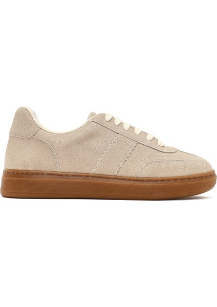 Kadın Bej Bağcıklı Kalın Tabanlı Süet Sneaker 25AFE145210