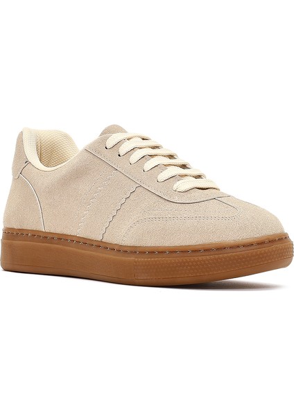 Kadın Bej Bağcıklı Kalın Tabanlı Süet Sneaker 25AFE145210