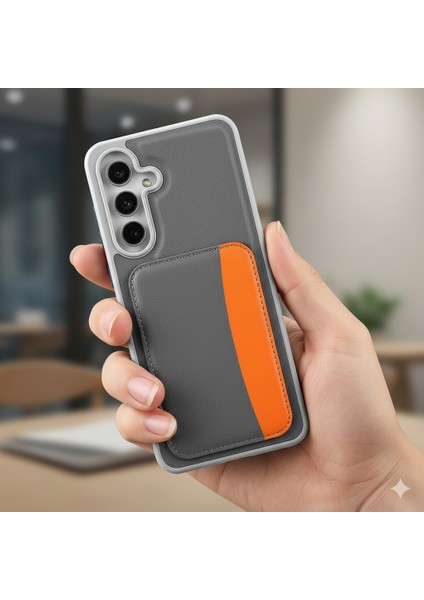 Samsung Galaxy S25 Fe Uyumlu Kılıf Çift Renkli Kartlıklı Deri Tasarımlı Cüzdan Kapak