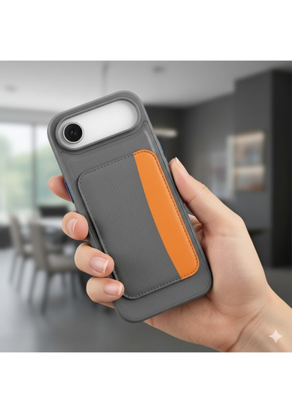 Iphone 17 Air Uyumlu Kılıf Çift Renkli Kartlıklı Deri Tasarımlı Cüzdan Kapak