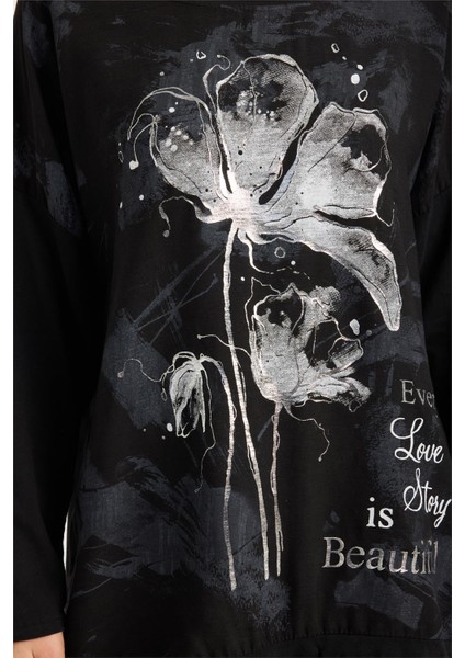 Yaldızlı Çiçek Desenli Yazılı Bluz fırsatları