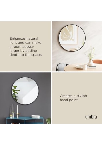 Hub Duvar Aynası, Koridor,, Oturma Odası ve Daha Fazlası Için Yuvarlak Ayna, Siyah, 94 cm Çap modelleri