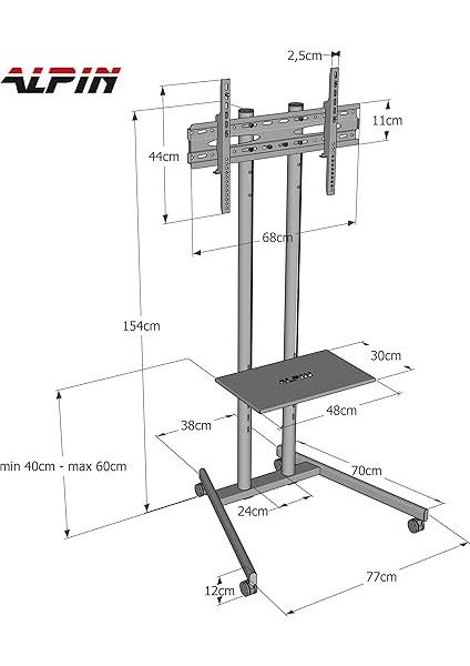 Tv/fuar Standı Bilgisayar Askı Aparatlı Metal Tekerlekli Tv Sehpası/ünitesi 40” Inç – 75” Inç fırsatları