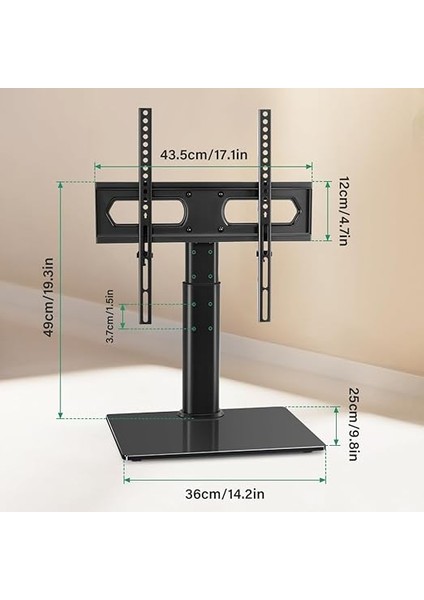 Ayarlanabilir Tv Standı 27-65 Inç Ekran Için Temperli Cam Tabanlı Tek Bilgisayar Monitörü fiyatları