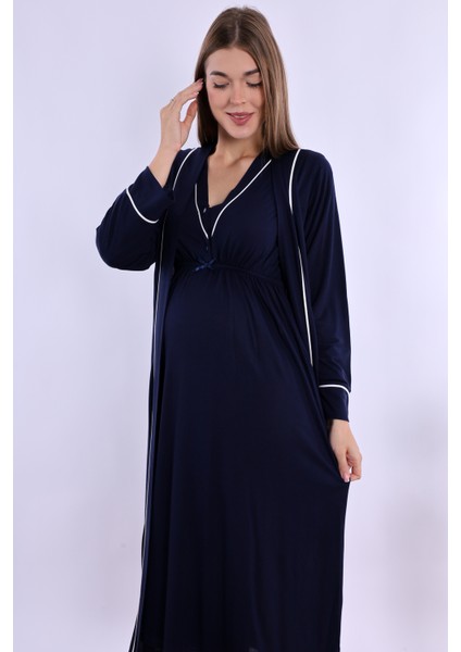 Lacivert Sabahlıklı Hamile Lohusa Gecelik Takım fiyatları