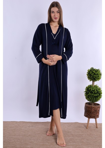 Lacivert Sabahlıklı Hamile Lohusa Gecelik Takım fırsatları