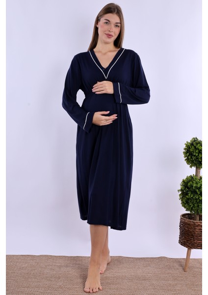 Lacivert Sabahlıklı Hamile Lohusa Gecelik Takım indirimleri