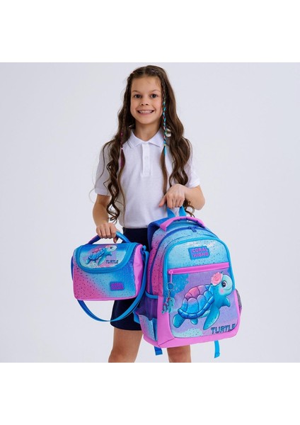 Ilköğretim Kız Çocuk Pembe Mavi Kaplumbağa Desenli 3’lü Okul Çanta Seti fiyatları