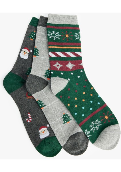 Çok Renkli 3'lü Yılbaşı Temalı Soket Çorap Seti