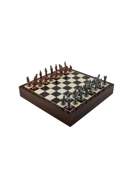 Orta Boy Metal -Sparta Satranç Takımı ve Ceviz Desenli Sandıklı Mdf Tahtası (36X36X6 Cm.) modelleri