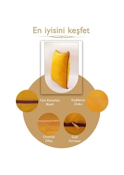 Renk Seçenekli Bordo Biyeli Sarı Kırlent Kılıfı Dekoratif Düz Sade Panoroma Panbiy Sarı Bordo 45X45 modelleri
