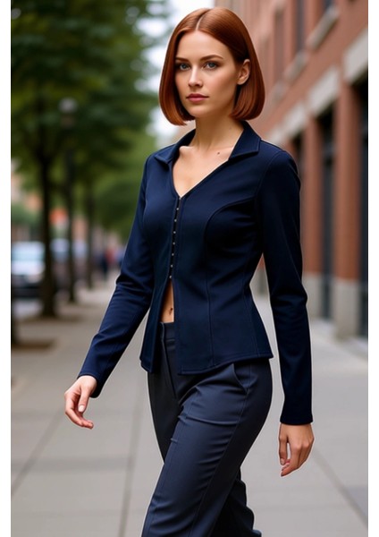 Kadın Polo Yaka Agraflı Esnek Örme Bluz Şık ve Rahat Bir Seçenek Kaliteli Şık Rahat Modern