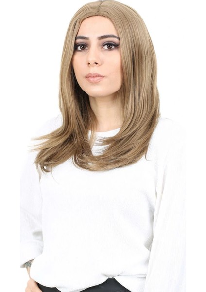 Kahkülsüz Fiber Sentetik Orta Boy Düz Peruk - Bebek Kumralı