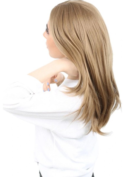 Kahkülsüz Fiber Sentetik Orta Boy Düz Peruk - Bebek Kumralı modelleri