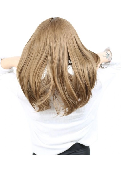 Kahkülsüz Fiber Sentetik Orta Boy Düz Peruk - Bebek Kumralı fırsatları