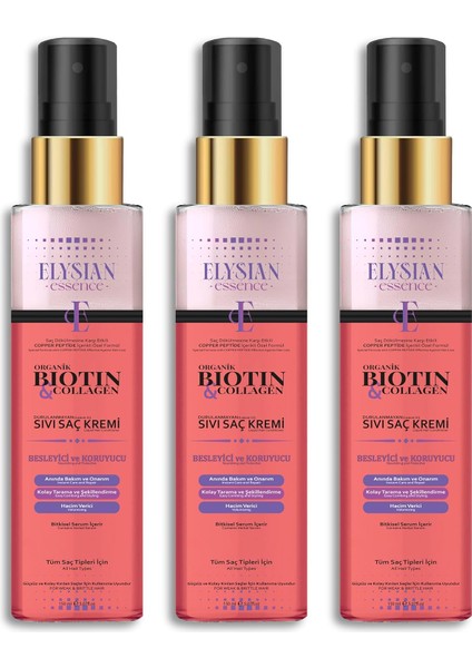 Elysian Essence Biotin & Collagen Sıvı Saç Kremi 3&apos;lü Set – Dökülme Karşıtı, Durulanmayan Sprey, Hızlı Uzatma Etkili, Besleyici ve Koruyucu 150 ml fiyatları