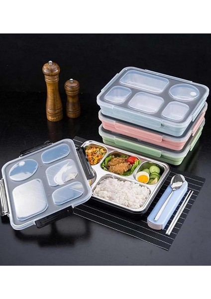 Bento 1600ML Lunchbox Tek Katlı 5 Bölmeli Çelik Sefer Tası Yemek Kutusu (Siyah) fırsatları