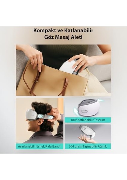 Skg ES500 Isıtmalı Göz Masaj Aleti – Bluetooth Destekli, Katlanabilir, Sessiz, 3 Kademeli Hava Basınçlı, Göz Altı Morluk ve Kırışıklık, Şakak Masajı, (Beyaz)