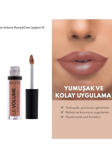 Note Le Volume Plump & Care Lipgloss 14 Bare Blush Dudak Parlatıcısı, Nude