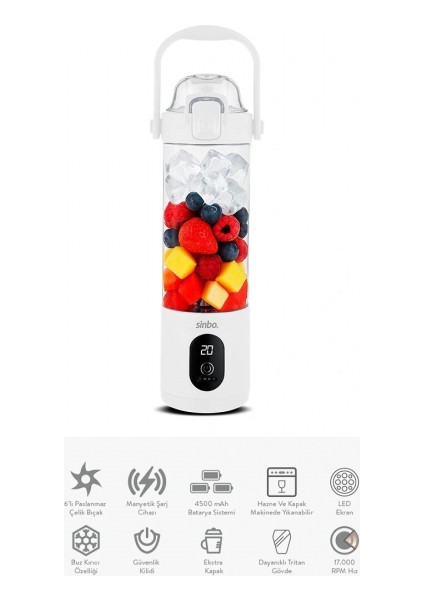Şarjlı Taşınabilir Smoothie Blender 700MLBUZ Kırma - Çelik Bıçak Manyetik Şarj 150W 4500MAH SHB-7504 (5324)