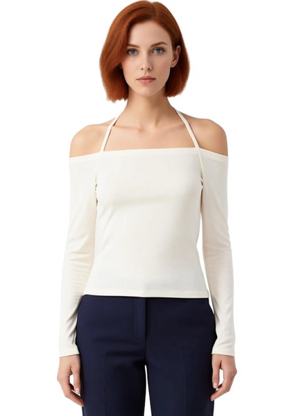 Kadın Carmen Yaka Uzun Kollu Vücuda Oturan Bağlama Detaylı Örme Kaliteli Şık Rahat Modern modelleri