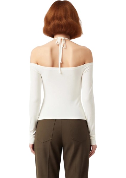 Kadın Carmen Yaka Uzun Kollu Vücuda Oturan Bağlama Detaylı Örme Kaliteli Şık Rahat Modern fırsatları