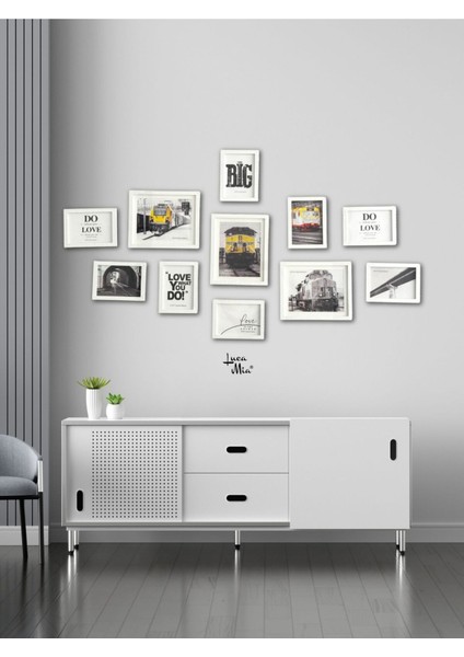 11 Parça Ahşap Resim Çerçeve Seti - Beyaz