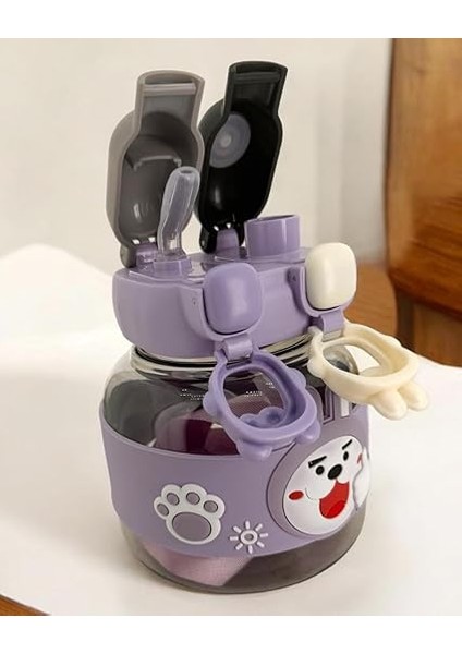 Tavşan Su Matarası Boyun Askılı Suluk Renkli Çizgi Film ve Desenli Karakterler Çocuklara Özel Taşıması Kolay Okulda Piknikde Kullanıma Uygun 1 Litre Crk3 (Mor) fiyatları